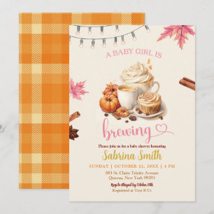 Invitación Otoño rosado deja Baby Shower de calabaza