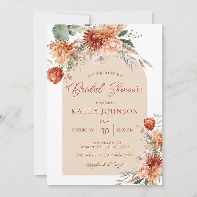 Invitación Otoño Rustic Arch Floral Fall Bridal Shower (Anverso)