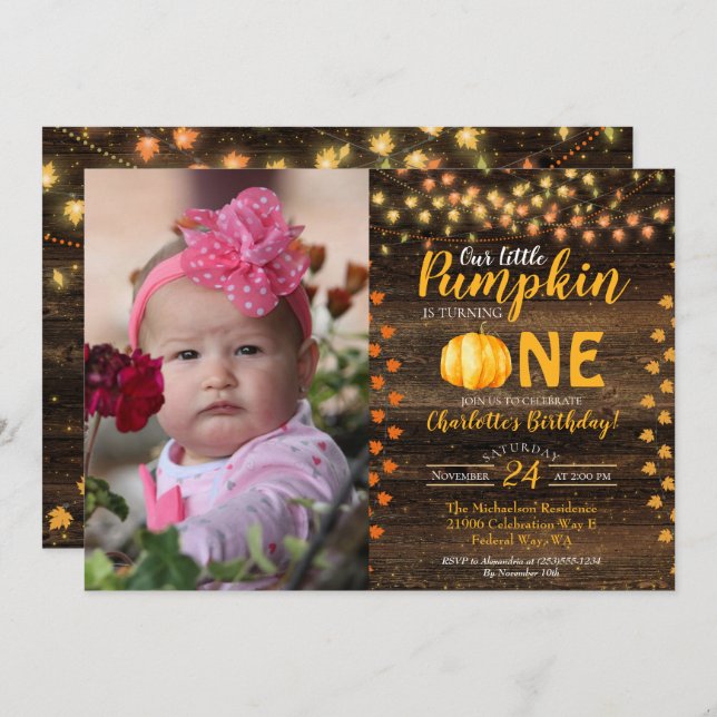 Invitación Otoño Rustic Fall Country Foto Cumpleaños (Anverso / Reverso)