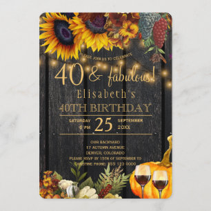 Invitación Otoño rústico 40 y fabulosos años cumpleaños 40