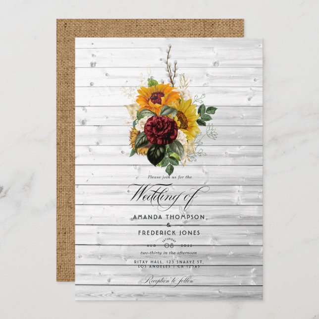 Invitación Otoño Rústico - Boda de granero floral otoño (Anverso / Reverso)