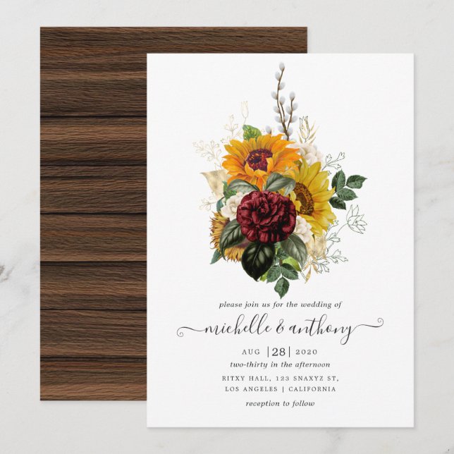 Invitación Otoño Rústico - Boda Floral de Otoño (Anverso / Reverso)