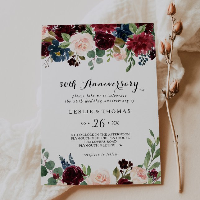 Invitación Otoño Rústico Borgoña 50 Aniversario de Boda (Subido por el creador)