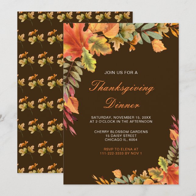 Invitación Otoño Rústico Cae Deja Fiesta De Acción De Gracias (Anverso / Reverso)