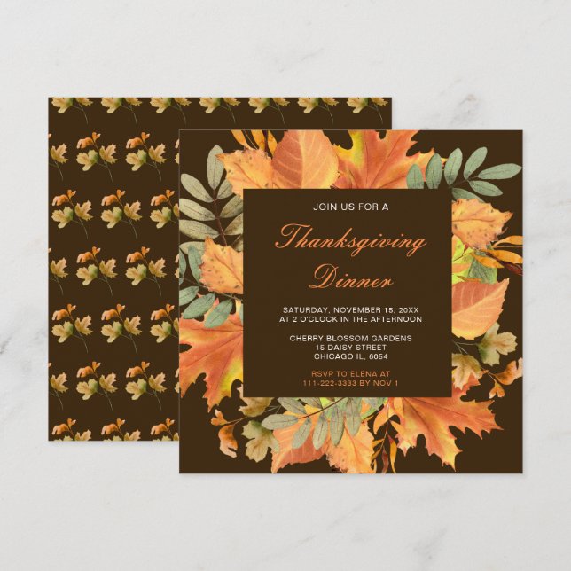 Invitación Otoño Rústico Cae Deja Fiesta De Acción De Gracias (Anverso / Reverso)