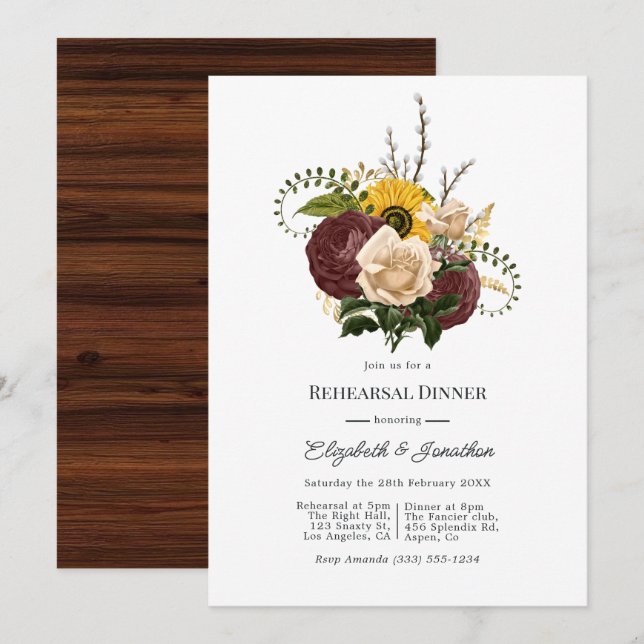 Invitación Otoño Rústico - Cena de Ensayo Floral de Otoño (Anverso / Reverso)