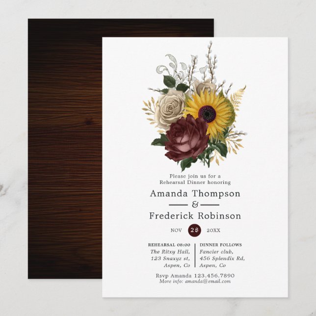 Invitación Otoño Rústico - Cena de ensayo floral otoño (Anverso / Reverso)