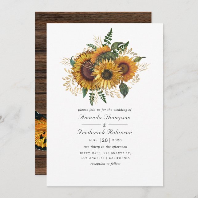 Invitación Otoño Rústico de Acuarela - Boda del girasol otoña (Anverso / Reverso)