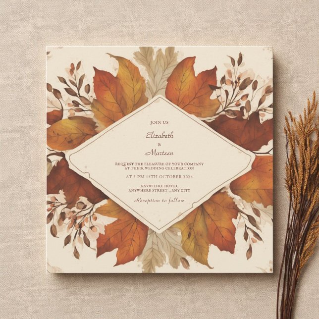 Invitación Otoño rústico de Naranja beige quemado en beige (Subido por el creador)