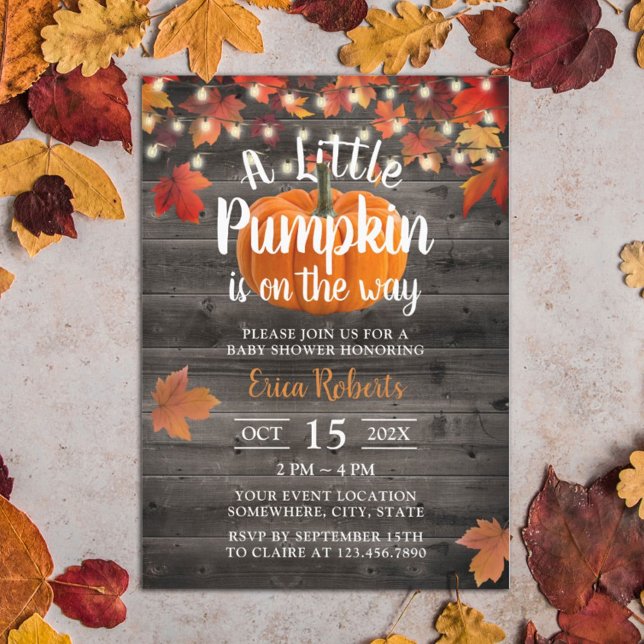 Invitación Otoño rústico deja a la pequeña calabaza Baby Show (Subido por el creador)