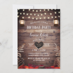 Invitación Otoño Rústico deja a la vieja linterna cumpleaños