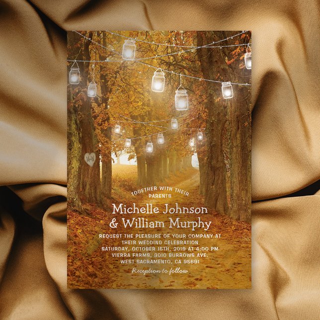 Invitación Otoño rústico deja al Boda de las luces de Mason J (Subido por el creador)