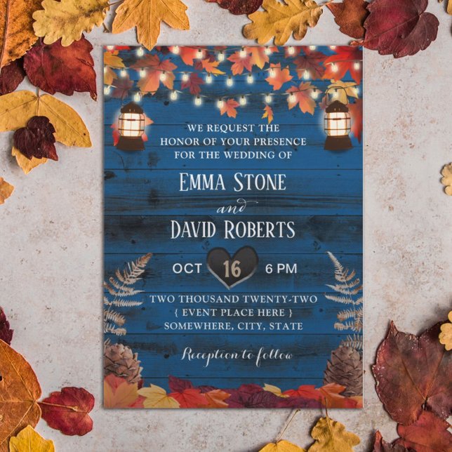 Invitación Otoño rústico deja Boda de granero de la Marina de (Subido por el creador)