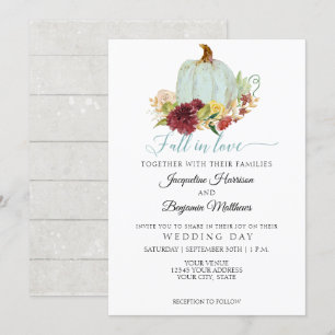 Invitación Otoño Rústico Enamórate Calabaza Azul Floral Borgo