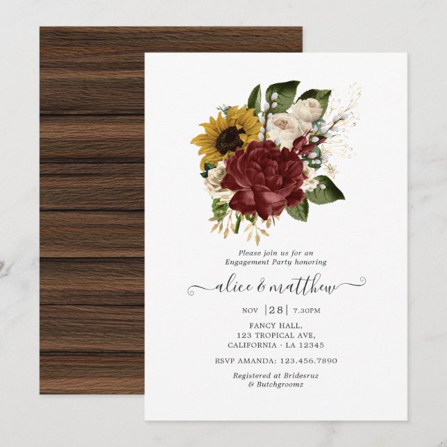 Invitación Otoño Rústico - Fall Floral Engagement Party (Anverso / Reverso)