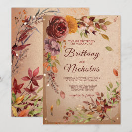 Invitación Otoño Rústico Flor Burgundy Rubor Boda de Otoño