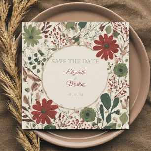 Invitación Otoño Rústico Sage Green & Burgundy Red Floral