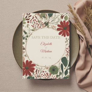 Invitación Otoño Rústico Sage Green & Burgundy Red Floral