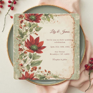 Invitación Otoño Rústico Sage Green & Burgundy Red Floral