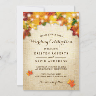 Invitación Otoño Sale Burlap String Luces Caída Boda