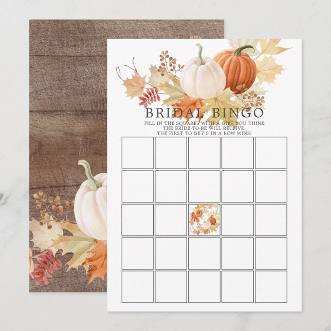 Invitación Otoño Sale de la Calabaza BINGO Nodal Shower Game (Anverso / Reverso)
