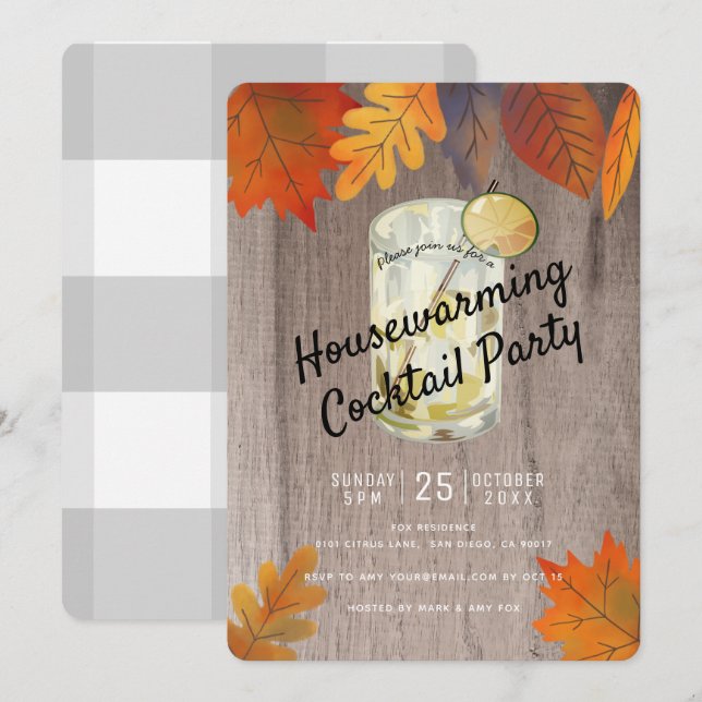 Invitación Otoño Sale de la Casa Calentador Cocktail Fiesta W (Anverso / Reverso)