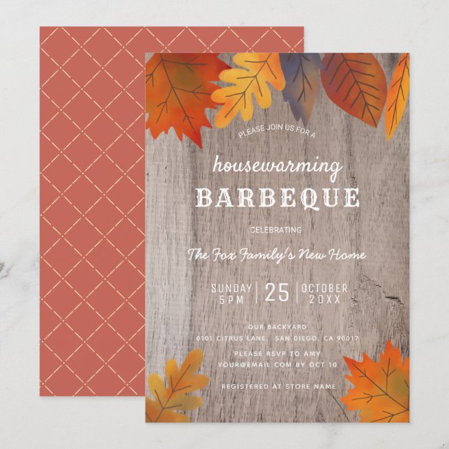 Invitación Otoño Sale de la Casa Calentando la Madera Fiesta  (Anverso / Reverso)