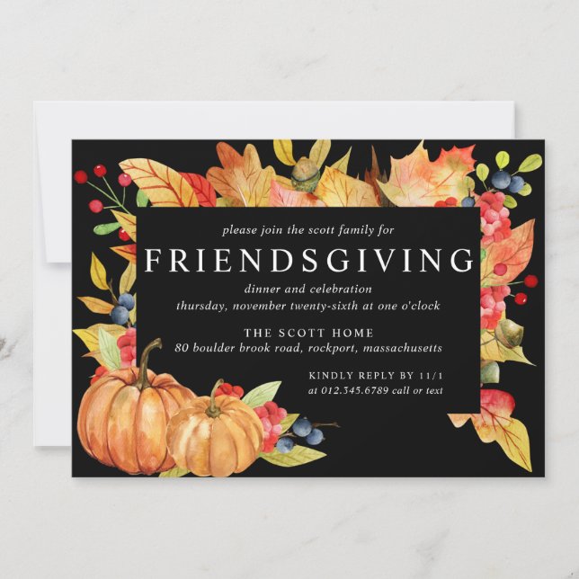 Invitación Otoño Sale de la Cena Amigable Con Las Calabazas (Anverso)