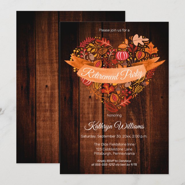Invitación Otoño Sale De Las Calabazas Fiesta De Jubilación D (Anverso / Reverso)