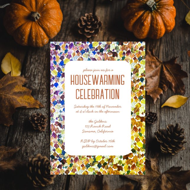 Invitación Otoño Sale de Moda Personalizado  CABALLERÍA FIEST (Fall Autumn Leaves Chic Custom HOUSEWARMING PARTY Invitation
)