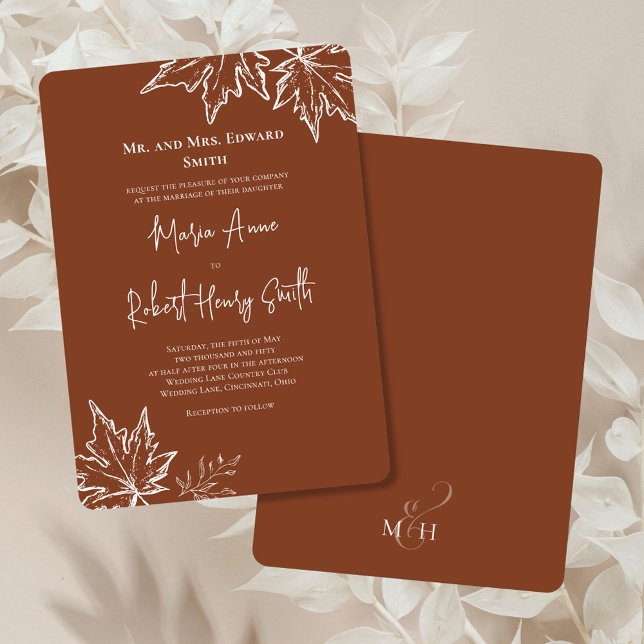 Invitación Otoño Sale Elegante Boda Caída (Burgundy Fall Leaves wedding invitation.)
