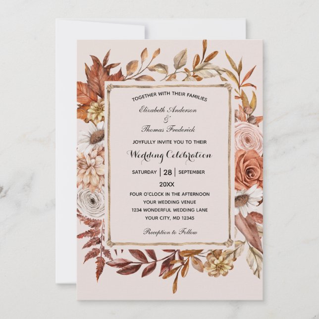 Invitación Otoño Sale Floral Formal Elegante Boda (Anverso)
