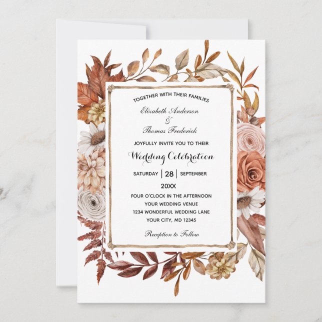 Invitación Otoño Sale Floral Formal Elegante Boda I (Anverso)