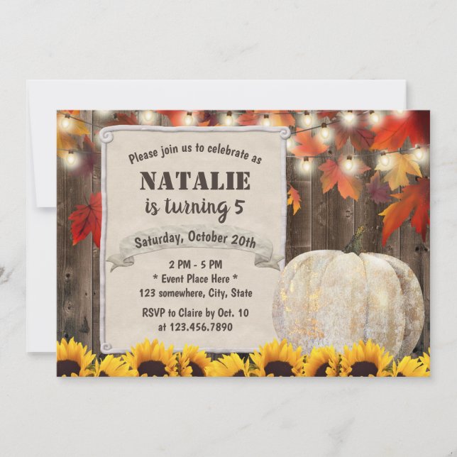 Invitación Otoño Sale La Calabaza De Los Sunflowers 5 Cumplea (Anverso)
