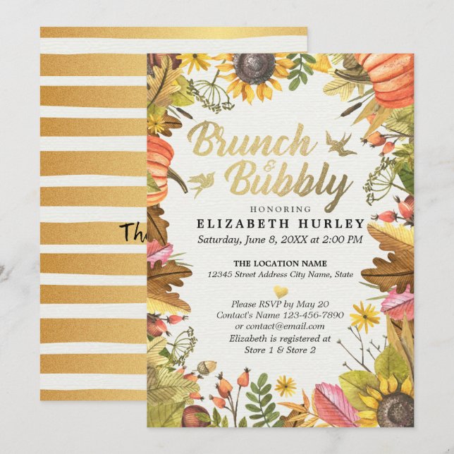 Invitación Otoño Sale La Ducha Bridal De Bocina Brunch (Anverso / Reverso)