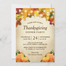 Invitación Otoño Sale Luces Burlap Día de Acción de Gracias