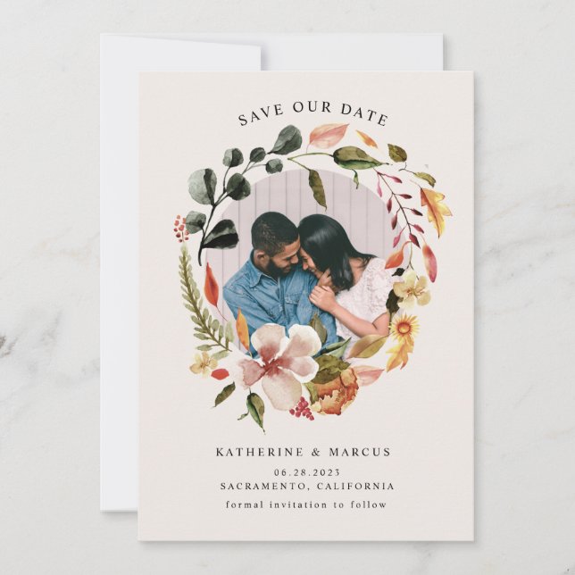 Invitación otoño sentirse floral corona santa la fechaInvitac (Anverso)