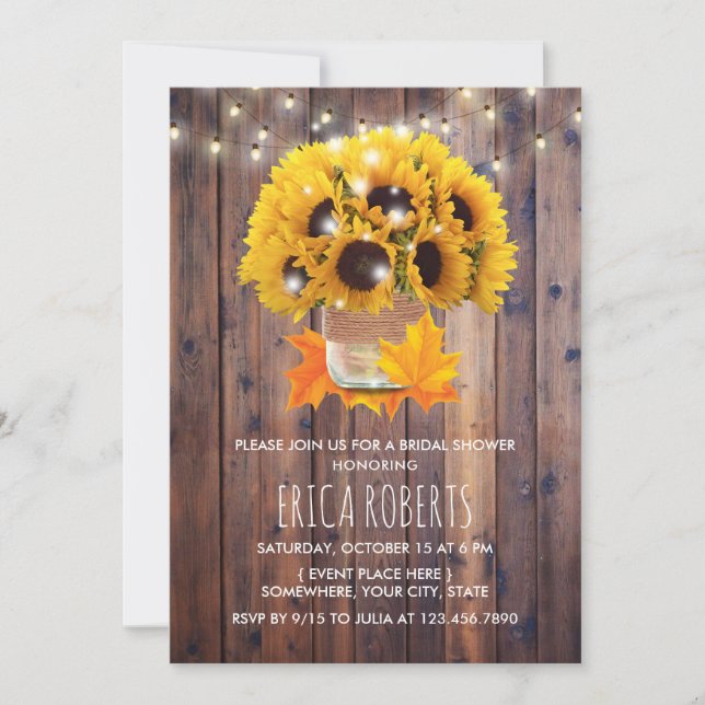 Invitación Otoño Sunflower Mason Jar Rustic Bridal Shower (Anverso)