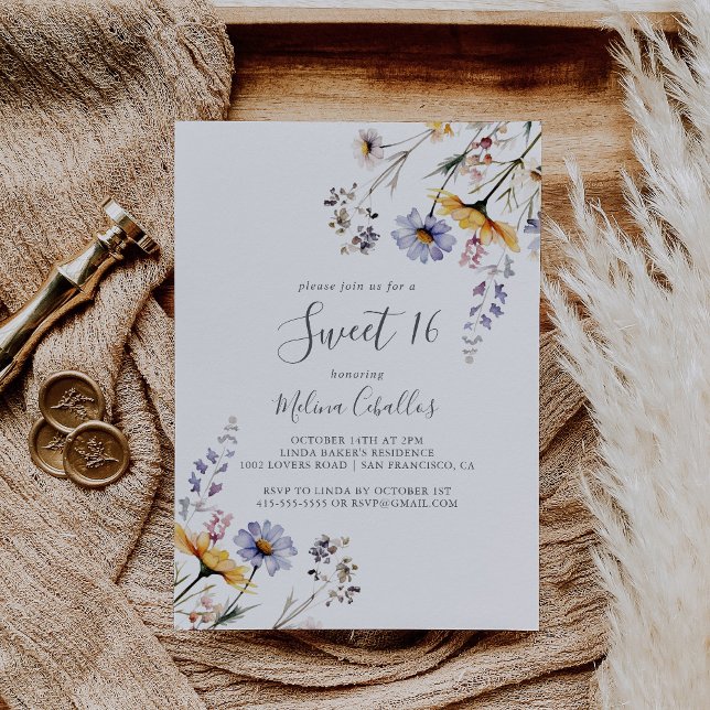 Invitación Otoño Sunshine Wildflower Sweet 16 Fiesta de cumpl (Subido por el creador)