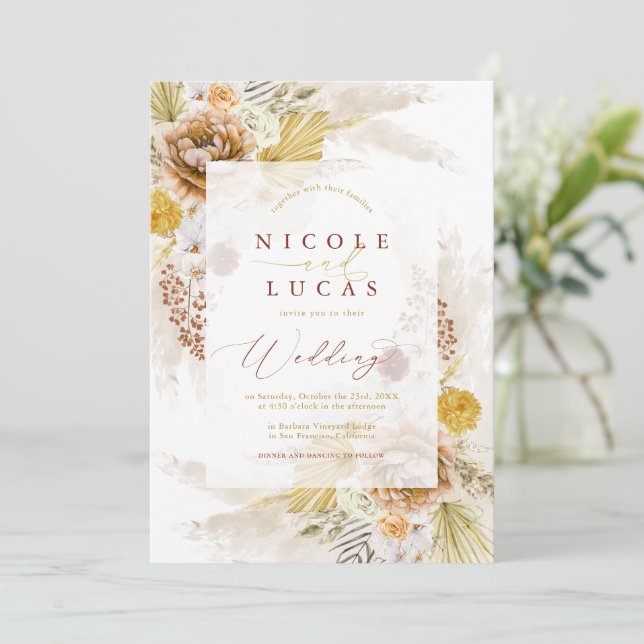 Invitación Otoño Terracota Otoño Boho Pampas Boda de Grass (Anverso de pie)