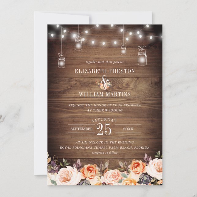 Invitación Otoño Terracotta Floral Rústica Boda de la Madera (Anverso)