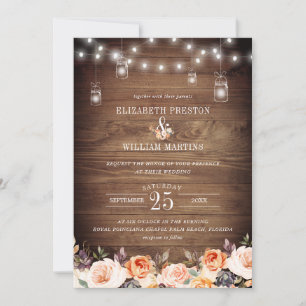 Invitación Otoño Terracotta Floral Rústica Boda de la Madera
