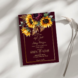 Invitación Otoño verano boda burgundy girasoles