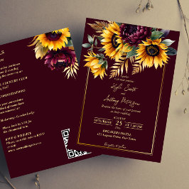 Invitación Otoño verano boda burgundy girasoles todos en uno