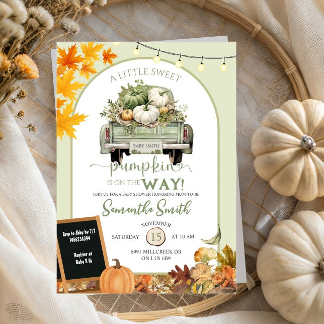Invitación Otoño verde deja Baby Shower de un camión de calab (Subido por el creador)