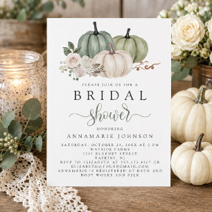 Invitación Otoño Verde Salvia y Blanco Floral Nupcial de Cala