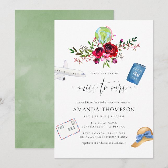 Invitación Otoño Viajando De Miss A Sra. Bridal Shower (Anverso / Reverso)