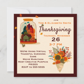 Invitación Otoño virtual de Acción de Gracias en Jar