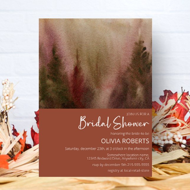 Invitación Otoño Watercolor Forest Terracota Bridal Shower (Subido por el creador)