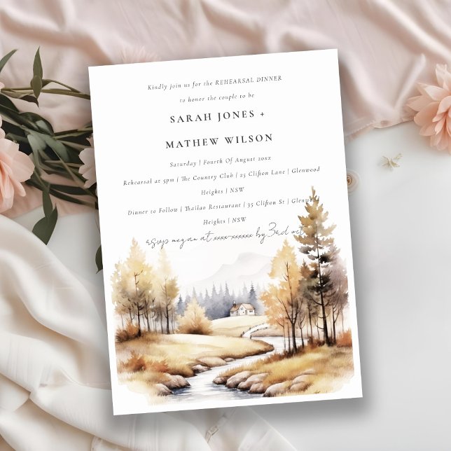 Invitación Otoño Watercolor Paisaje Ensayo Cena (Subido por el creador)